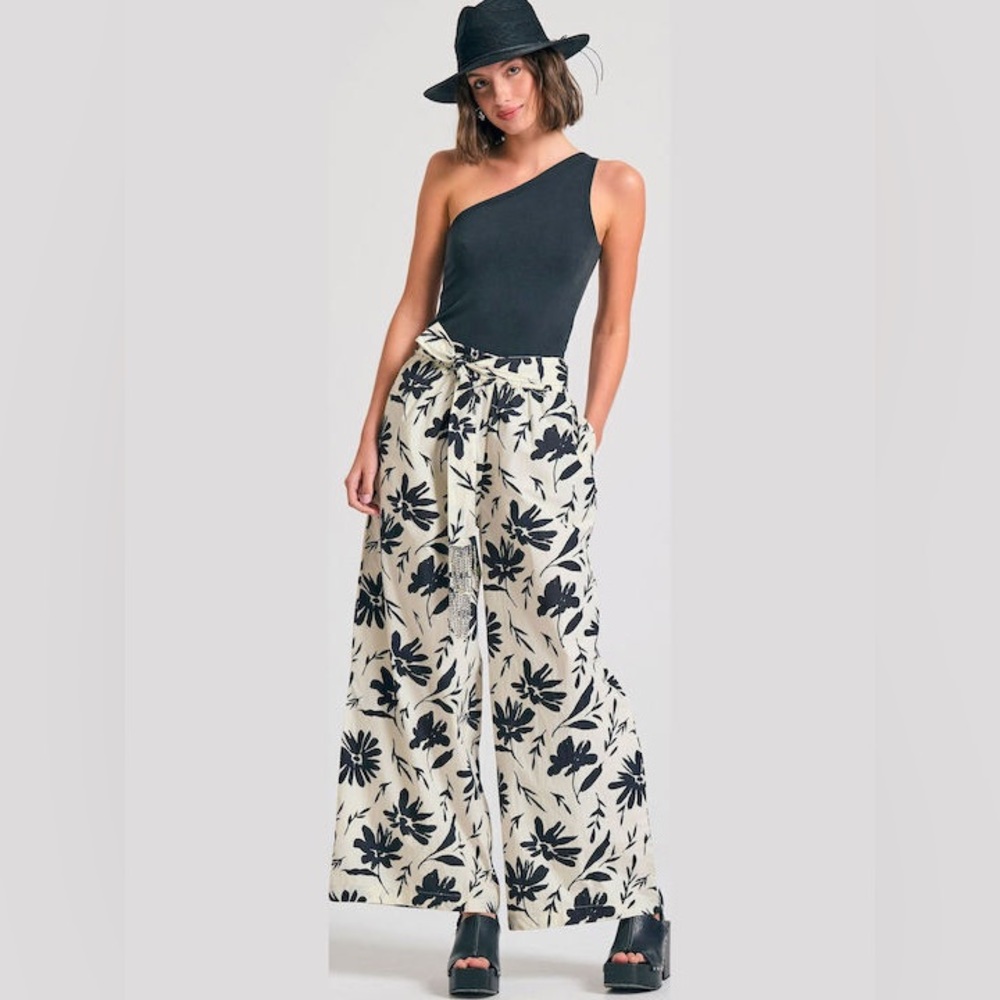 Funky Buddha Wide Leg Belted Trousers - sz M